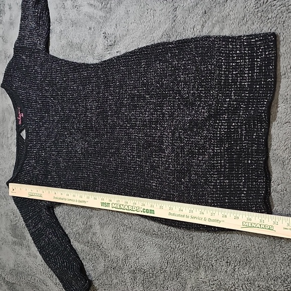 TAKE OUT Sweater Bodycon Mini Dress Black Silver Sparkle Knit Size S - Picture 4 of 6